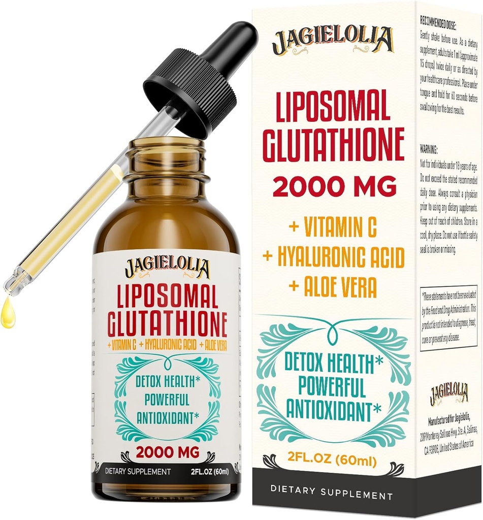 Liposomal Glutathione Liquid 2000MG – Συμπλήρωμα Αντιοξειδωτικής Αποτοξίνωσης για γυναίκες & άνδρες, Άμυνα γήρανσης, Λειτουργία ήπατος & Ενέργεια, με Υαλουρονικό Οξύ + Αλόη Βέρα + Βιταμίνη C, Φυσικό & Vegan, 2 FL.OZ