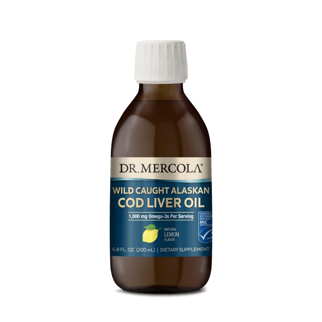 Δρ. Mercola Wild Caught Alaska Cod Liver Oil, 6.8 Fl. Oz. (200 mL), 40 εξυπηρετούν, 1.000 mg Omega-3s ανά υπηρεσία, συμπλήρωμα διατροφής, υποστηρίζει τον εγκέφαλο και γνωστική λειτουργία, μη GMO, MSC Certified