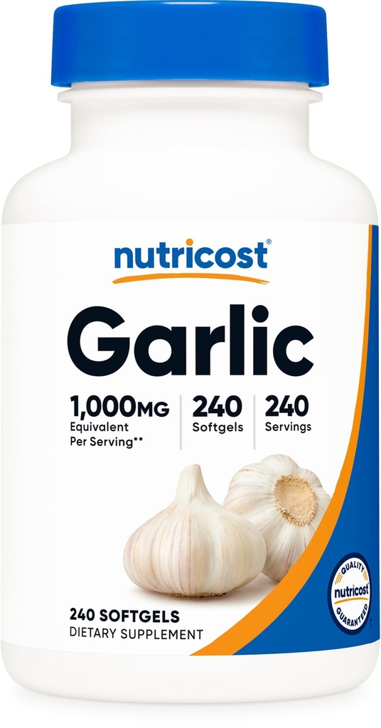 Nutricost Σκόρδο 1000mg, 240 Softgels - Άοσμη, Premium συμπλήρωμα χωρίς γλουτένη