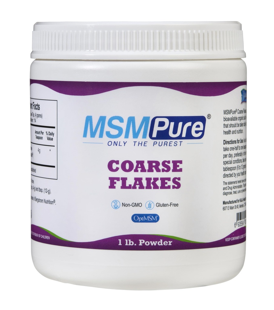 KALA HEALTH MSMPure Coarse MSM Powder Flakes – US-Made MSM for Joint Health, Skin Appearance, and Hair & Nail Support – 1 lb, Organic Sulfur
