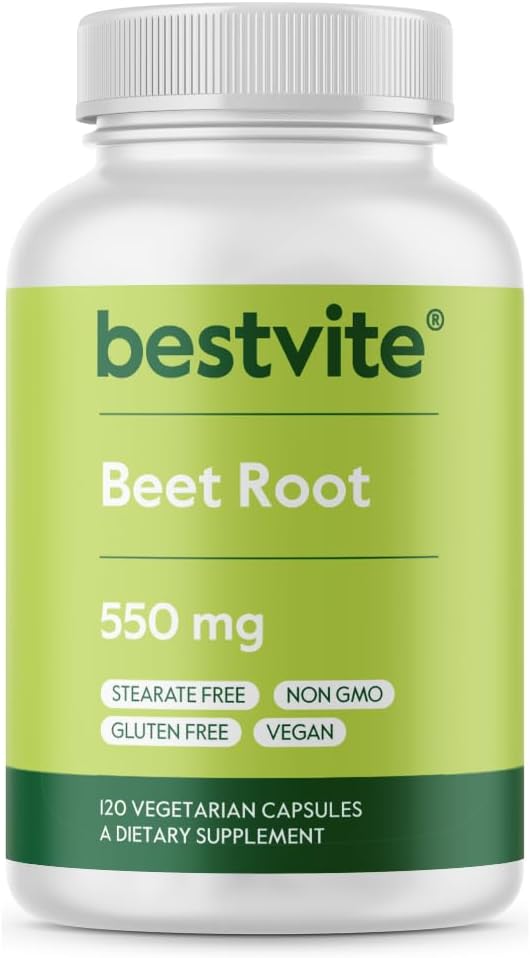 Beet Root 550mg ανά καψάκιο (120 κάψουλες χορτοφαγικής) - Χωρίς στέαρ - Όχι Μαλτοδεξτρίνη - Χωρίς πληρωτικά - Vegan - Μη ΓΤΟ - Χωρίς γλουτένη