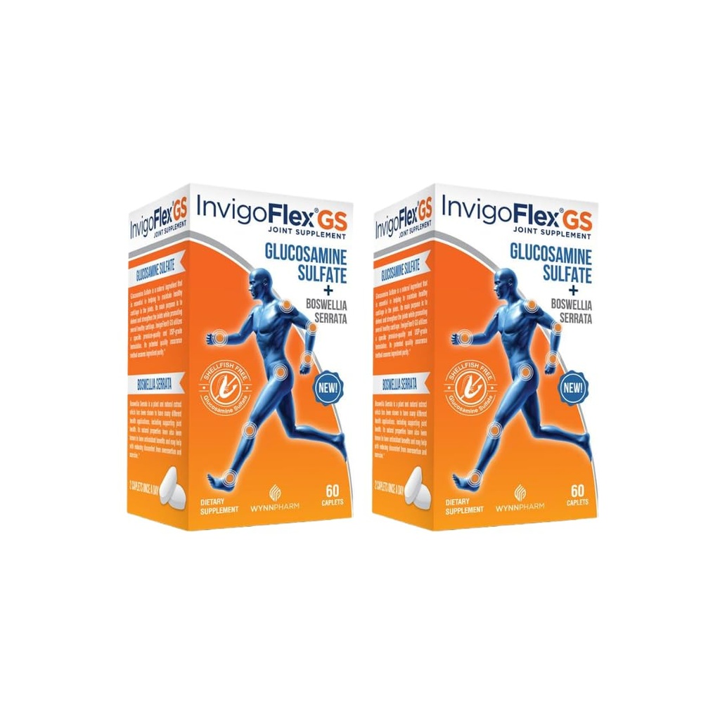 INVIGOFLEX Γλυκοζαμίνη Sulfate (Shellfish Free, Sodium Free & Vegetarian Safe) Μη ΓΤΟ, Γλουτένη Χωρίς - με Boswellia Serrata - Premium Joint Supplement GS - 2 Pack