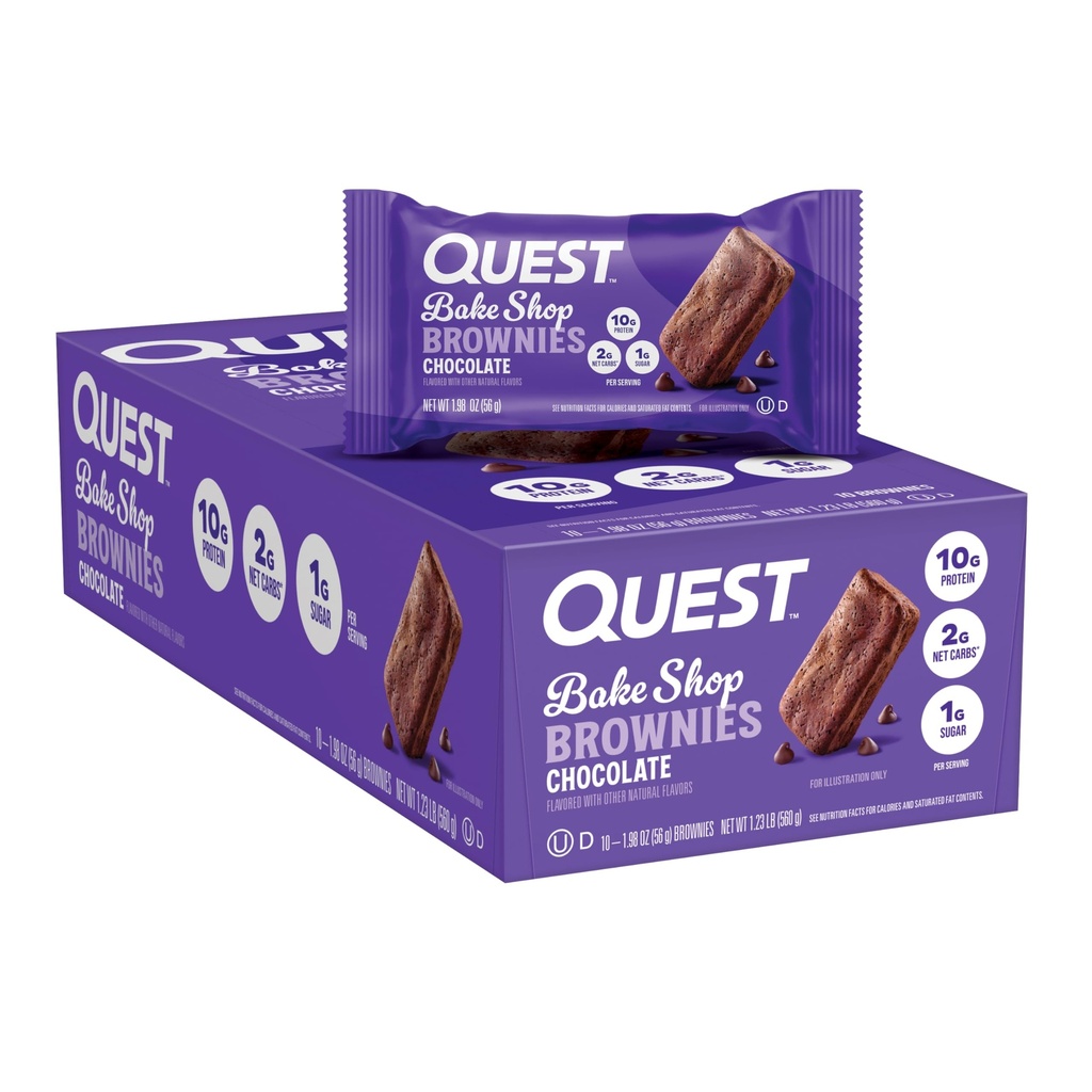 Quest Nutrition Bake Shop, Chocolate Brownies, 10g Πρωτεΐνη, 2g Καθαρά υδατάνθρακες, 1g Ζάχαρη, Πρωτεΐνη Snack, 10 Count