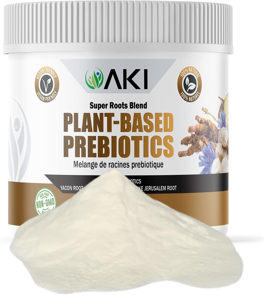 AKI Plant-Based Prebiotic Blend (6oz/170g) - Ideal Source of FOS & Inulin - Nourish Intestinal Flora & Immunity - Ideal for Protein Shakes, Juice, Smoothies - Keto Friendly, Vegan, Gluten & GMO Free
