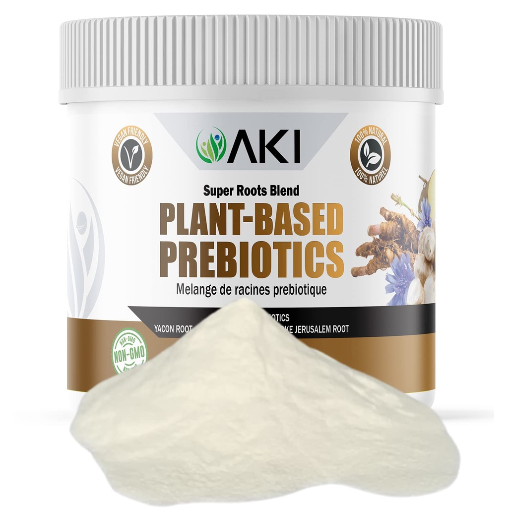 AKI Plant-based Prebiotic Blend (6oz/170g) - Ιδανική πηγή FOS & Inulin - Νουρική Εντερική Χλωρίδα & Ανοσία - Ιδανική για Πρωτεΐνη Shakes, Juice, Smoothies - Κετοφιλική, Vegan, Γλουτένη & GMO Δωρεάν