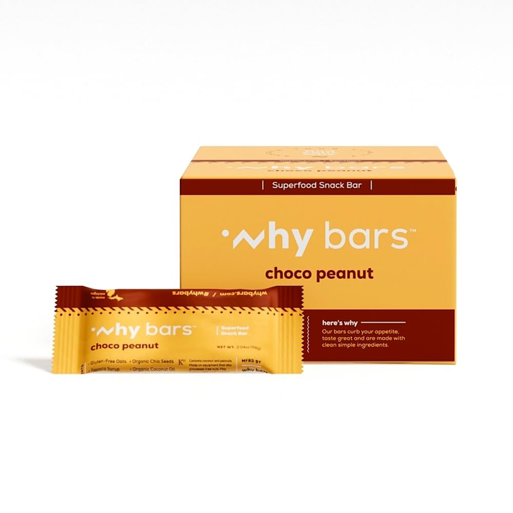 Why Bars, Protein Bars, Σοκολάτα Φυστικοβούτυρο, 2.04 Ounce Bars (πακέτο των 12 Protein Bars) - Protein Bar Superfood, Χωρίς γλουτένη, Μη ΓΤΟ, Βιολογικό, Vegan, Απλό Συστατικά
