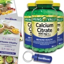 Spring Valley Calcium Citrate Tablets Συμπλήρωμα διατροφής 600 mg 300 ct 3 pk Choice Bundle (900 Total) + Vitamin Guide & Pill Container (5 Προϊόντα)!