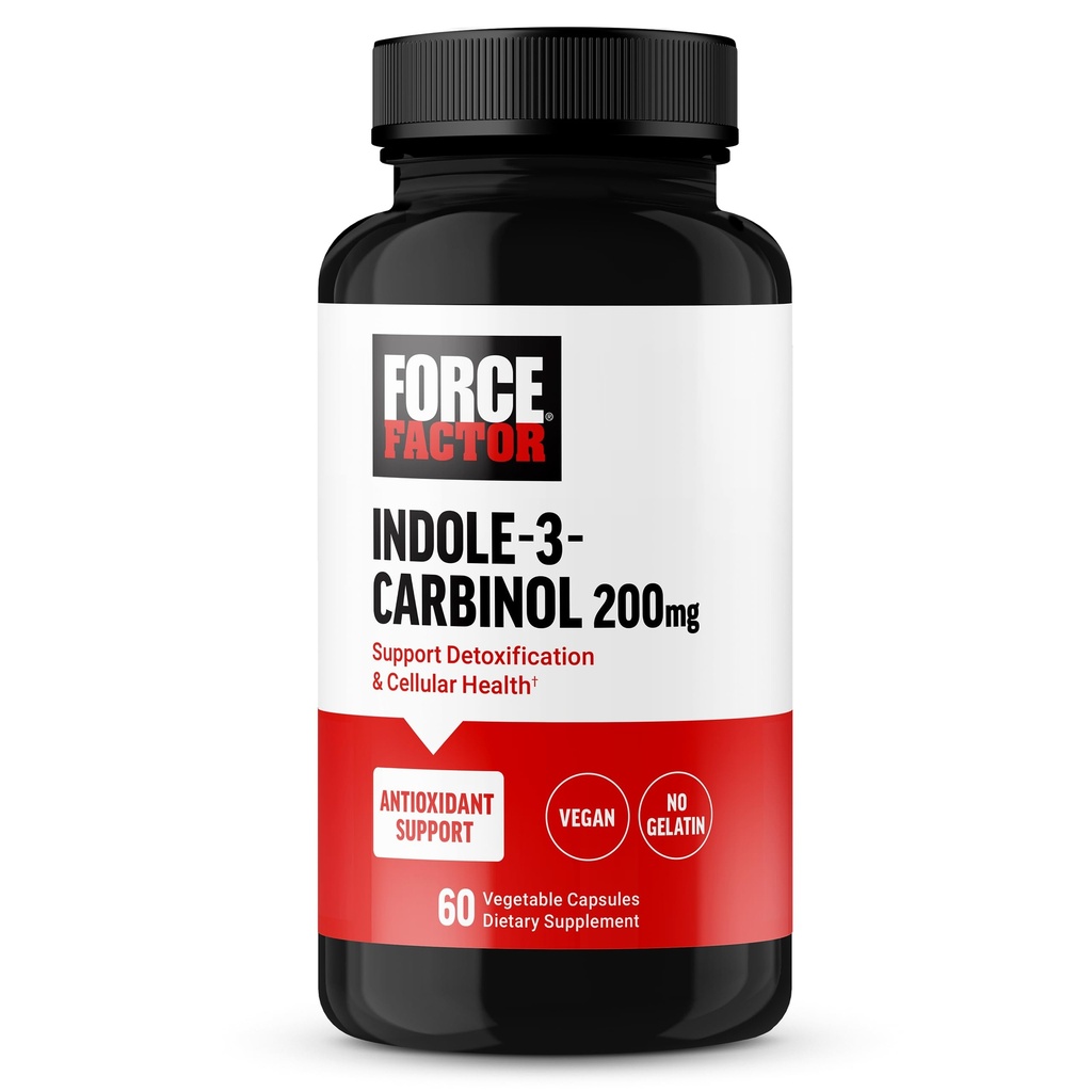 FORCE FACTOR Indole 3 Carbinol 200mg Detox και αντιοξειδωτικό συμπλήρωμα, Detox για άνδρες και γυναίκες με αντιοξειδωτικά, Κλινική Σπουδασμένη δόση, Vegan, Όχι Ζελατίνη, 60 κάψουλες