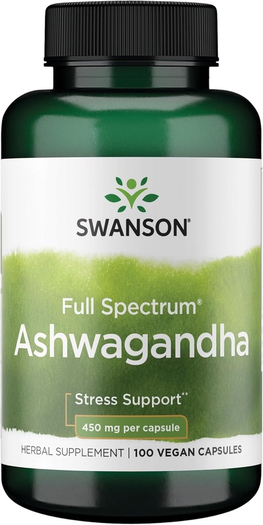 Swanson Ashwagandha συμπλήρωμα σκόνης - Ashwagandha Root & Aerial Parts - Προάγει το άγχος ανακούφιση & ενέργεια - Ayurvedic συμπλήρωμα για τη φυσική ευεξία (100 κάψουλες, 450mg το καθένα)