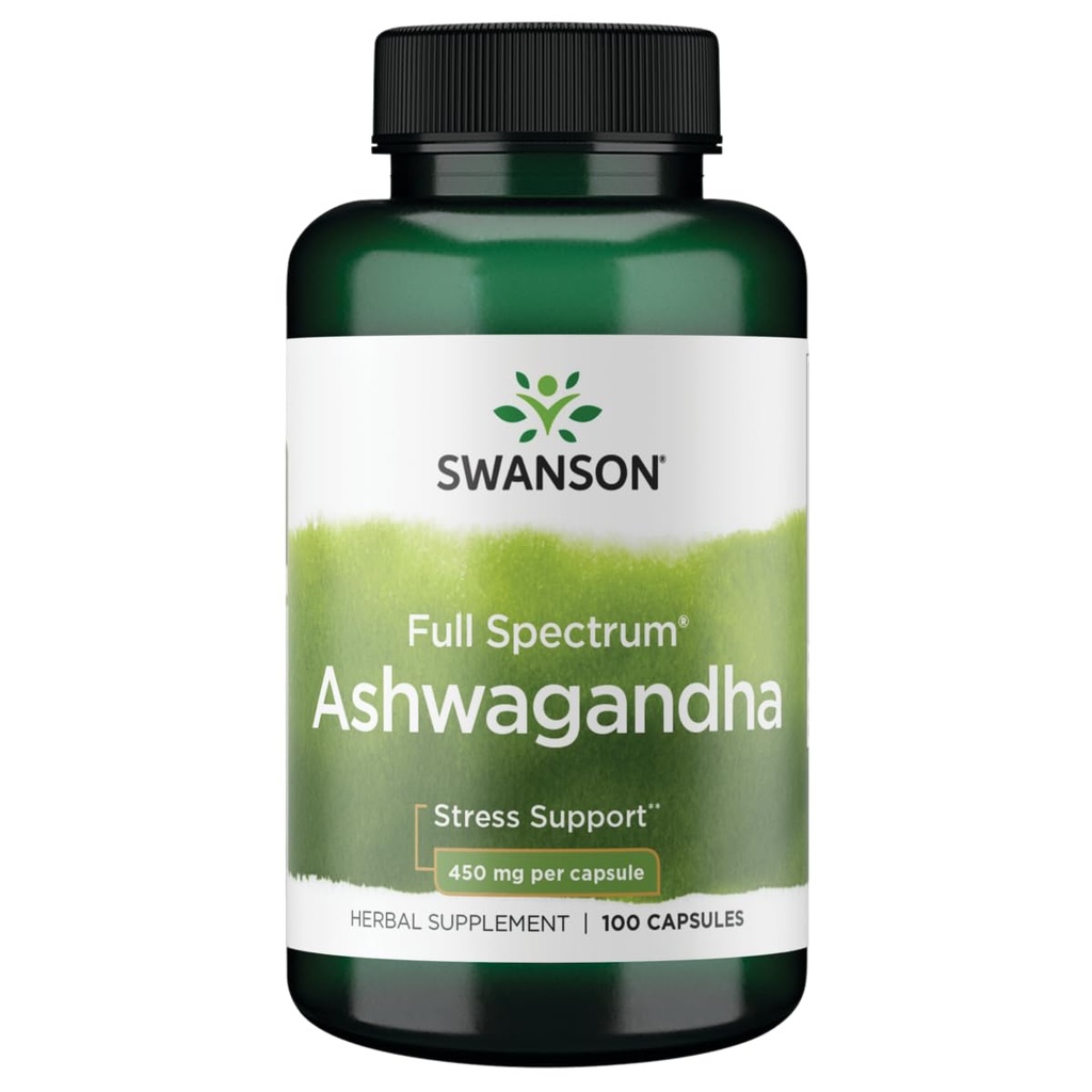Swanson Ashwagandha συμπλήρωμα σκόνης - Ashwagandha Root & Aerial Parts - Προάγει το άγχος ανακούφιση & ενέργεια - Ayurvedic συμπλήρωμα για τη φυσική ευεξία (100 κάψουλες, 450mg το καθένα)