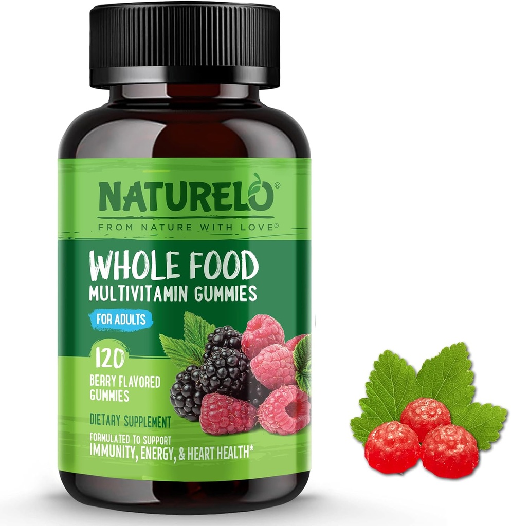 NATURELO Ολόκληρα τρόφιμα Βιταμίνη Gummies για ενήλικες - Μασώμενο Gummy Πολυβιταμίνη για άνδρες & γυναίκες - 120 Vegan Gummies