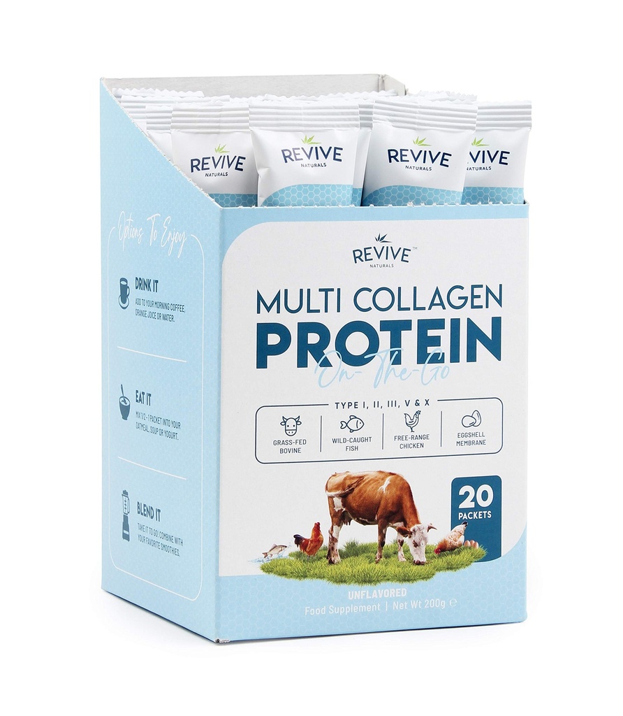 Multi Collagen Protein Powder Packets - Τύποι I, II, III, V & X - Hydrolyzed Grass Fed Bovine, Wild Capt Fish, & Free-Range Chicken & Eggshell Collagen. Μη ΓΤΟ, Χαλάλ, (10g κάθε, 20 πακέτα)