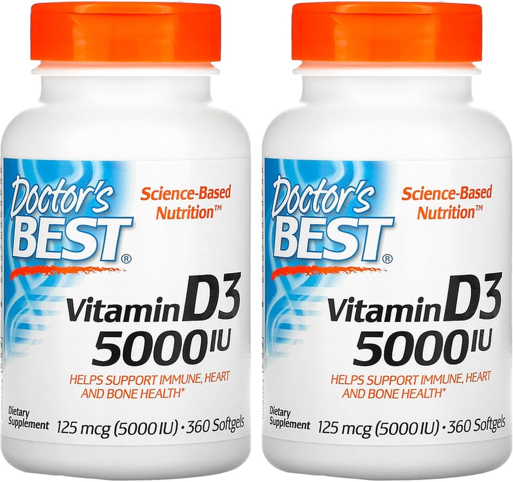 Doctor's Best, (2 Pack) Βιταμίνη D3, 125 mcg (5000 IU), 360 Softgels