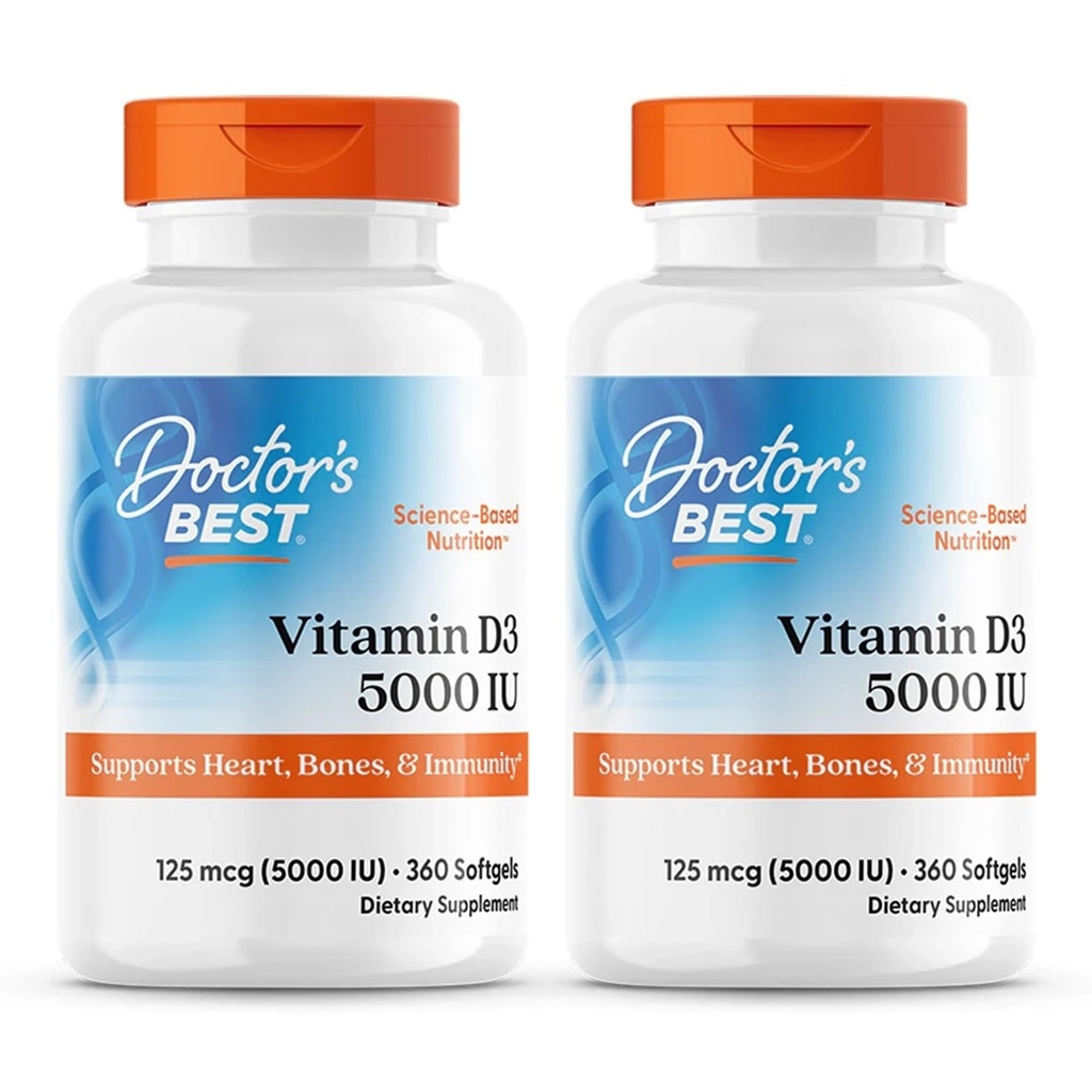 Doctor's Best, (2 Pack) Βιταμίνη D3, 125 mcg (5000 IU), 360 Softgels