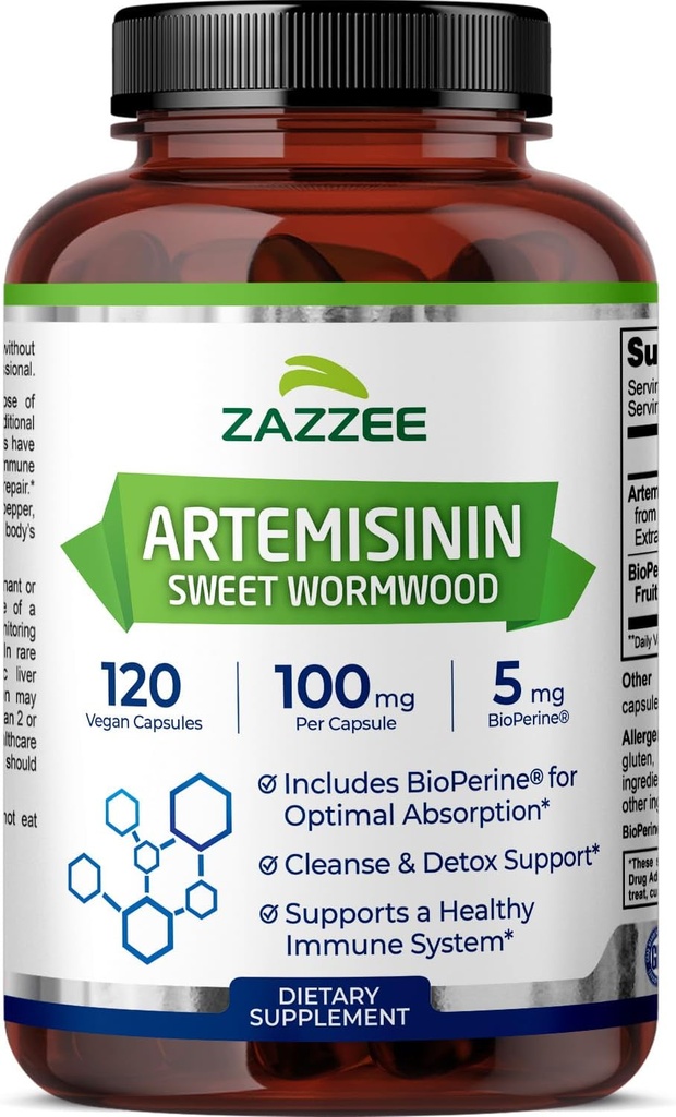 Zazzee High Absorption Artemisinin, 100 mg per Capsule, 120 Vegan Capsules, with 5 mg BioPerine for Maximum Absorption, Sweet Wormwood Extract, 4 Month Supply, All-Natural and Non-GMO