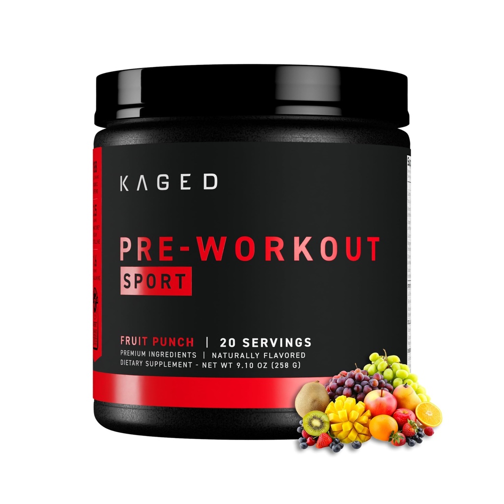 Kaged Sport Pre Workout Powder για άνδρες και γυναίκες, Fruit Punch, Sport Certified, 188mg Caffeine, Nitric Oxide Supplement, Beta Alanine για την ενέργεια, άρση βαρών, Cardio αντοχή & δύναμη, 20 υπηρεσίες