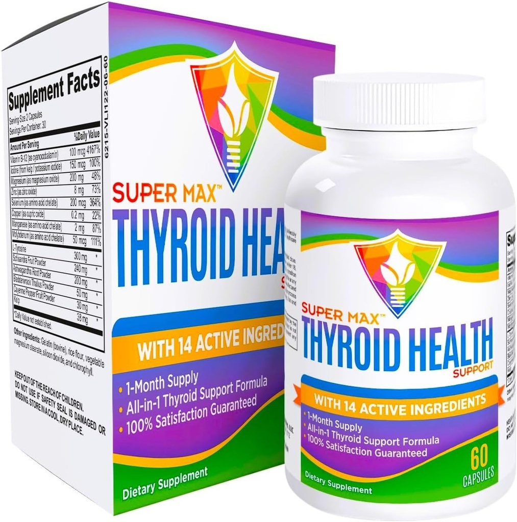 Thyroid Support Supplement (All-in-1 Formula) με 14 ενεργά συστατικά - Thyroid Συμπληρώματα - Thyroid Health Complex - Thyroid Υποστήριξη για γυναίκες & άνδρες - 60 κάψουλες