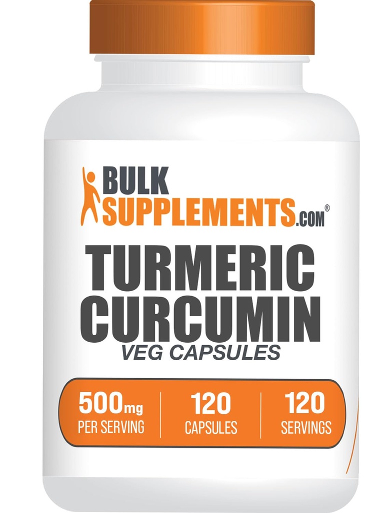 BulkSupplements.com Κάψουλες Εκχυλίσματος Turmeric 500mg - Συμπληρώματα Κουρκουμίνης, Κουρκουμίνη Turmeric - Χωρίς Γλουτένη,120 Κάψουλες Veg (πακέτο του 1)