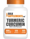 BulkSupplements.com Κάψουλες Εκχυλίσματος Turmeric 500mg - Συμπληρώματα Κουρκουμίνης, Κουρκουμίνη Turmeric - Χωρίς Γλουτένη,120 Κάψουλες Veg (πακέτο του 1)