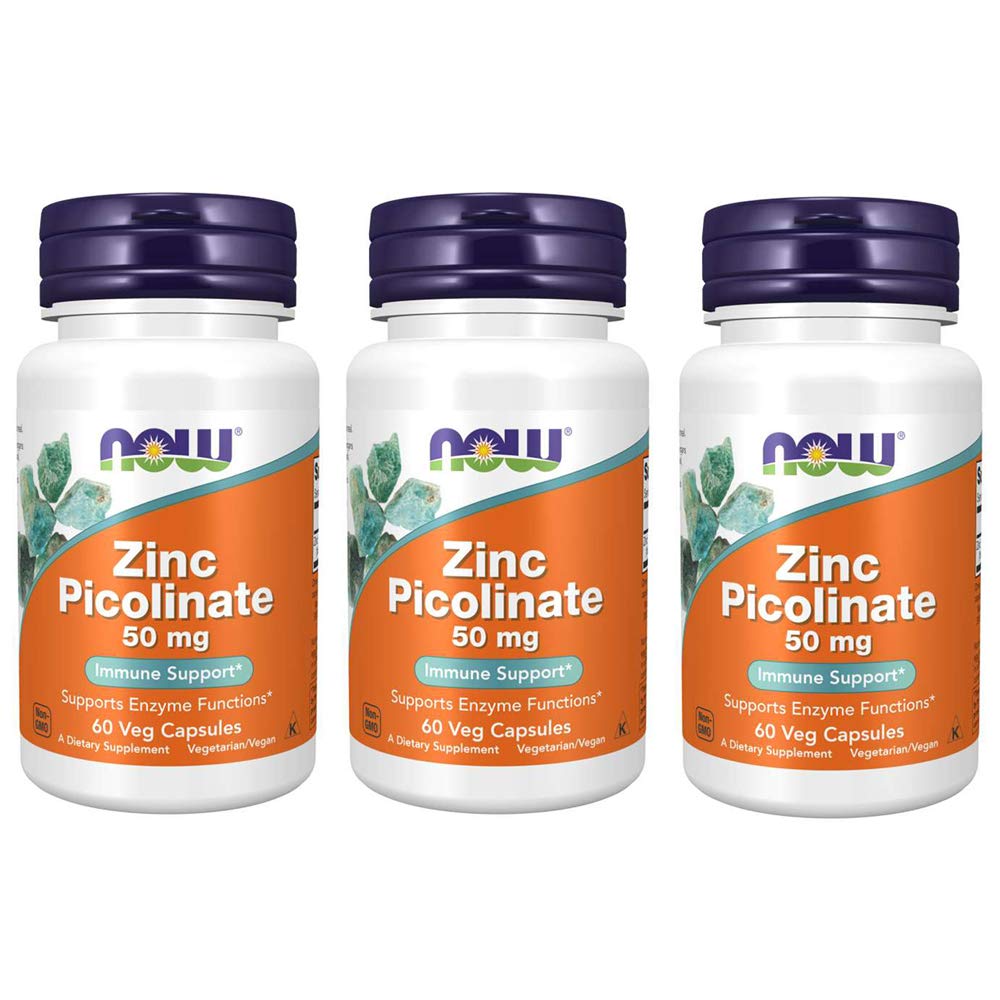 NOW Zinc Picolinate 50mg, 60 Capsules (Pack of 3)