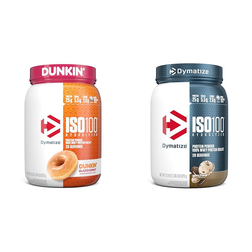 Dymatize ISO100 Hydrolyzed Protein Powder, 100% Whey Isolate, Dunkin' Glazed Donut Flavor, 20 μερίδες & ISO100 Hydrolyzed Protein Powder, 100% Whey Isolate Protein, 25g πρωτεΐνης, 5.5g BCAAs