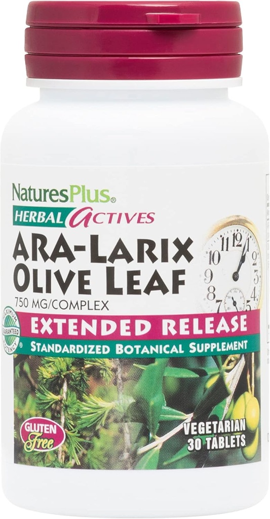 NaturesPlus Herbal Actives ARA Larix Olive Leaf - 30 Tablets - Συμπλήρωμα Ανοσοποιητικής Υποστήριξης, Εκτεταμένο Συγκρότημα Κυκλοφορίας - Χορτοφαγικά, Χωρίς Γλουτένη - 30 Σερβιέτες