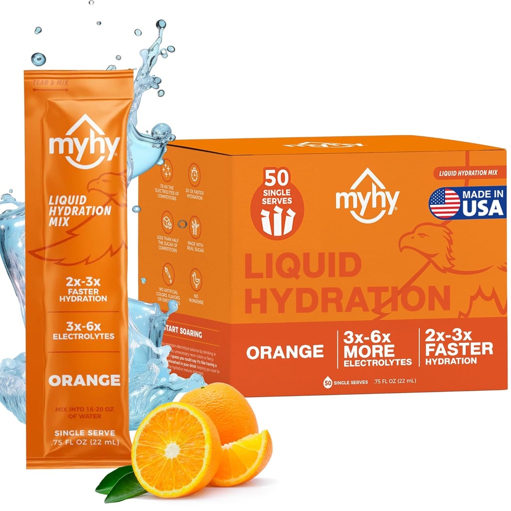 MyHy Liquid Hydration Packets, Electrolyte Drink Mix for Adults & Kids Hydration Support, Ahydration Relief for Travel, Εγκυμοσύνη, Καταλληλότητα, Bachelor & Bachelorette Party – Orange, 50 Count