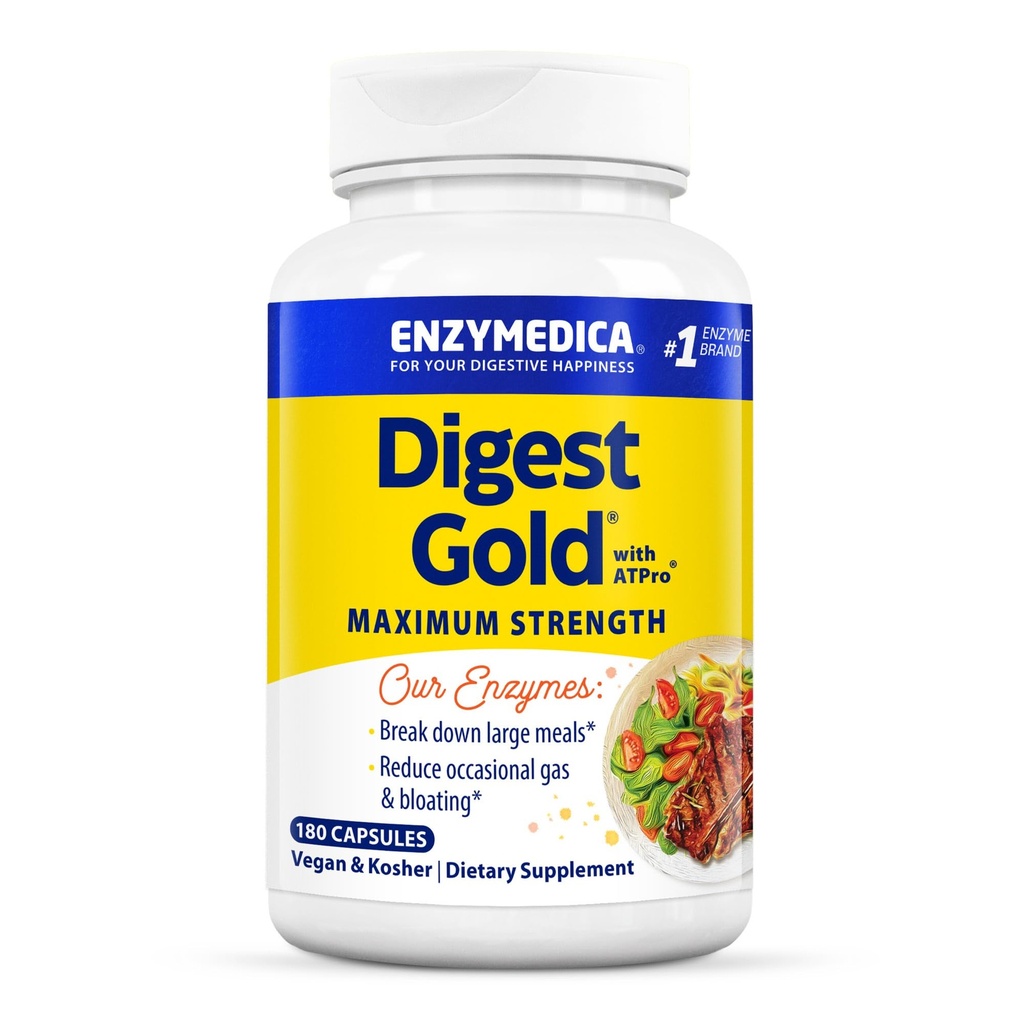Enzymedica Digest Gold + ATPro, Μέγιστης Δύναμης Ένζυμο Formula, Αποτρέπει το Μπλόξιμο και το Αέριο, 14 Βασικά Ένζυμα Συμπεριλαμβανομένων Αμυλάση, Πρωτάση, Λιπάση και Λακτάση, 180 Κάψουλες
