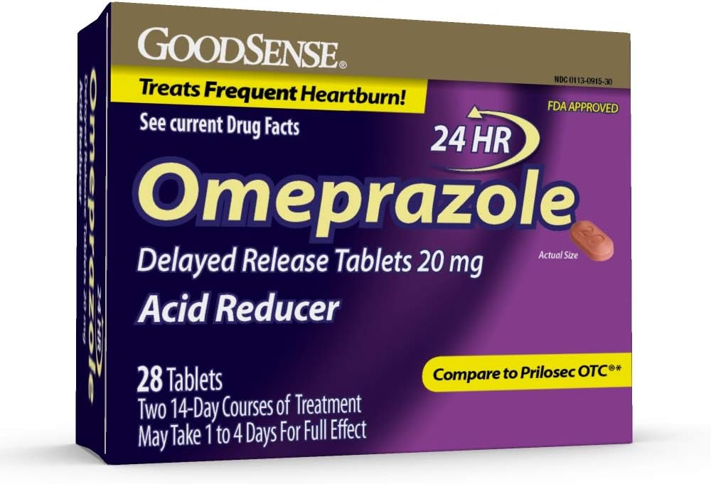 GoodSense Omeprazole Δισκία παρατεταμένης αποδέσμευσης 20 mg, Μειωτήρας στομάχου οξέος για Συχνή Θεραπεία Heartburn, 28 Count