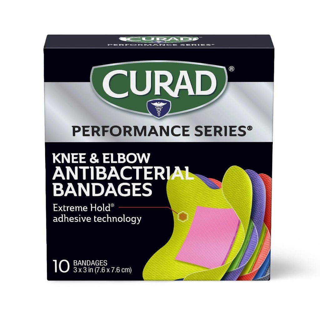 CURAD Performance Series IRONMAN Αντιβακτηριδιακά συγκροτήματα, Extreme Hold Αυτοσυγκολλητική τεχνολογία, γόνατο & αγκώνα 3 ίντσες x 3 ίντσες, 10 κόμης, Ιδανικός για περικοπές, scrapes, Αθλητισμός, και Ενεργός τρόπος ζωής