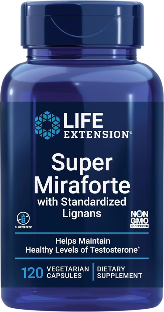 Επέκταση ζωής Super Miraforte με Standardized Lignans, χρυσίνη, ρίζα Νετλ, Muira puama, maca, ψευδάργυρος, Focused Formula for Testosterone Οφέλη, χορτοφάγοι, χωρίς γλουτένη, μη ΓΤΟ, 120 κάψουλες