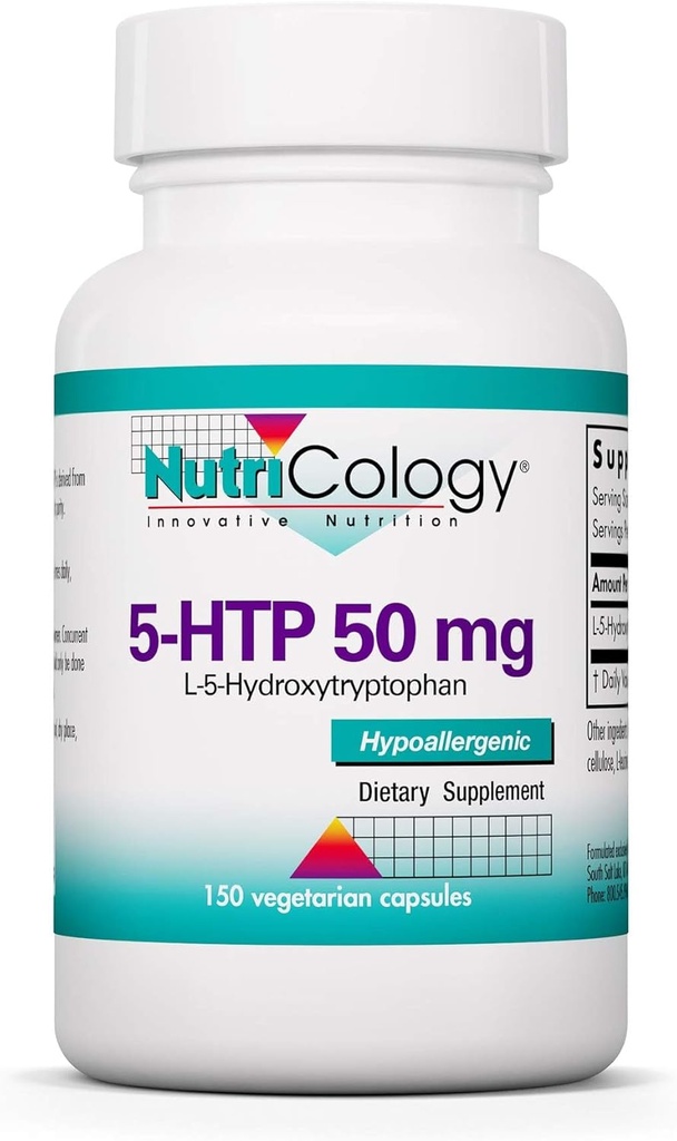 Nutricology 5-HTP 50mg Supplement - Serotonin for Men & Women, Sleep Support, L-5-Hydroxytryptophan, Pure, Vegetarian Capsules - 150 Count
