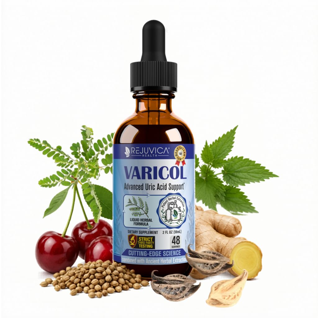 Varicol - Uric Acid Support Liquid Drops - Comfortable Joint & Kidney Support with Tart Cherry, Chanca Piedra, Celery Seed + Ginger Extract Complex - Vegan, Sugar-Free Supplement - 2 fl oz