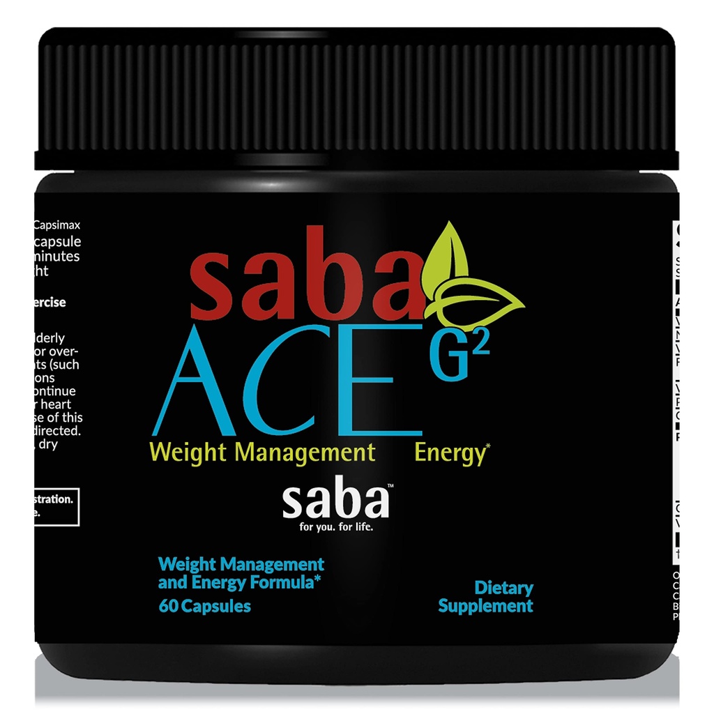 Saba ACE G2- Θερμογόνος καύση ενέργειας, προ προπόνηση, Μεταβολισμός, Εστίαση, συγκέντρωση, με Capsimax, CarnoSyn, BioPerine, Πράσινο εκχύλισμα φύλλων τσαγιού, για άνδρες & γυναίκες -60 κάψουλες
