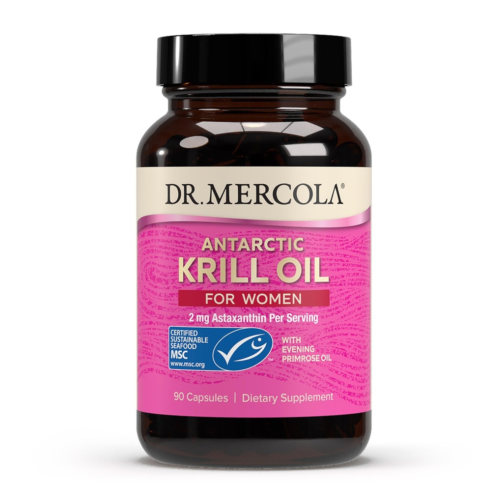 Dr. Mercola Krill Oil for Women - 2 mg Ασταξανθίνη - MSC Certified Sustainable - Supports Brain, Skin & Immune Systems - with Omega-3s - Non-GMO, Gluten-free & Soy-Free - 90 Κάψουλες (30 Servings)