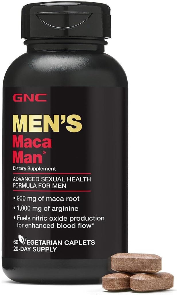 GNC Men's Maca Man, 60 Caplets, Παραγωγή οξειδίου του αζώτου για βελτιωμένη ροή αίματος