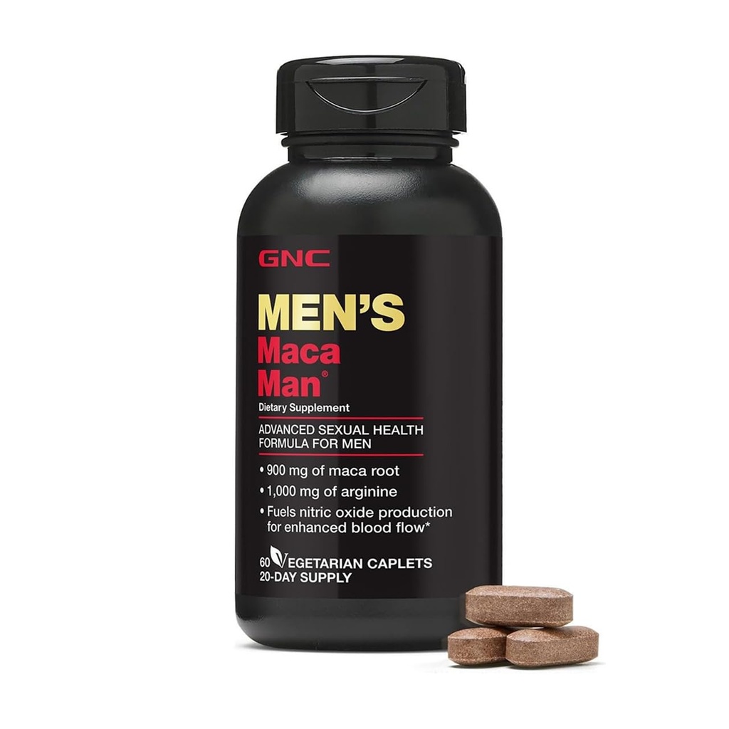 GNC Men's Maca Man, 60 Caplets, Παραγωγή οξειδίου του αζώτου για βελτιωμένη ροή αίματος