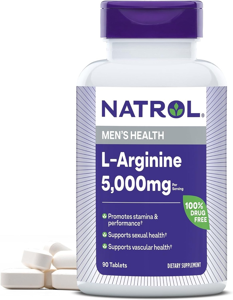 Natrol L-αργινίνη 5.000 mg, Συμπλήρωμα διατροφής για την υγεία των ανδρών, L-αργινίνη συμπλήρωμα, 90 δισκία, 18 ημέρες προσφοράς