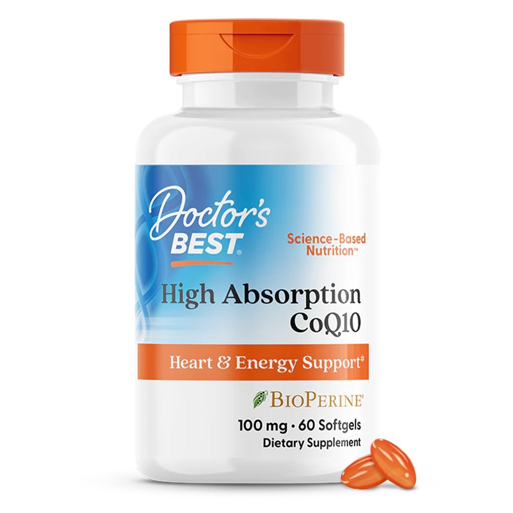 Doctor's Best High Absorption CoQ10 with BioPerine, Gluten Free Naturally Fermented, Heart Health & Energy Production, 100 mg, 60 SoFtgels
