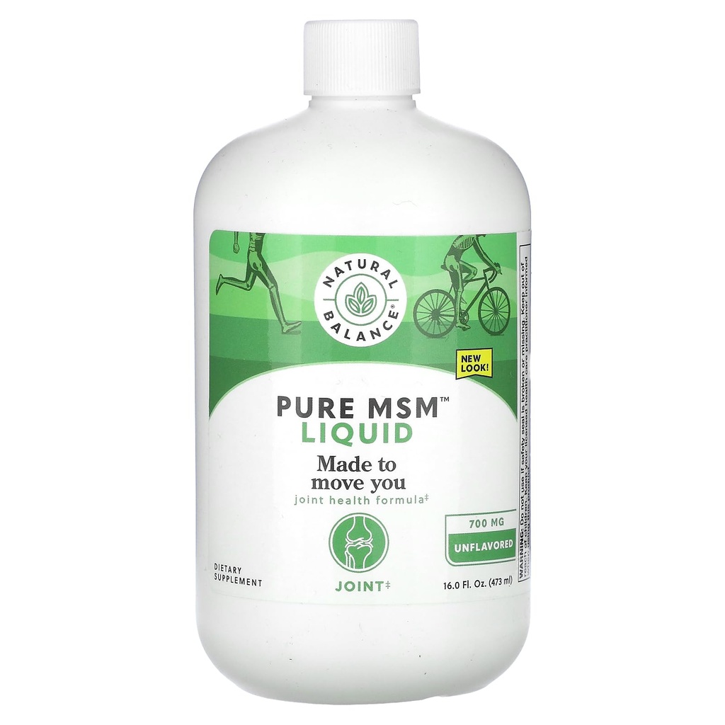 Natural Balance Pure MSM Liquid - 700 mg - Unflavored - Κοινό Συμπλήρωμα Υποστήριξης - Εργαστήριο Επαληθευμένο για Καθαρότητα και Ικανότητα - 60-Day Εγγύηση Επιστροφής Χρημάτων - 48 Υπηρεσίες, 16 Fl. Oz.