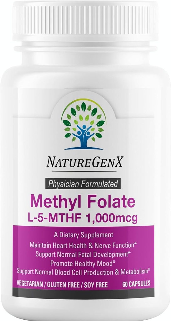 Methylfolate MTHRF συμπλήρωμα - 1000 mcg Βιοενεργή βιταμίνη B9 (5-MTHF) - Υποστηρίζει την εγκυμοσύνη & την υγεία του εμβρύου - 60 κάψουλες - Χωρίς γλουτένη