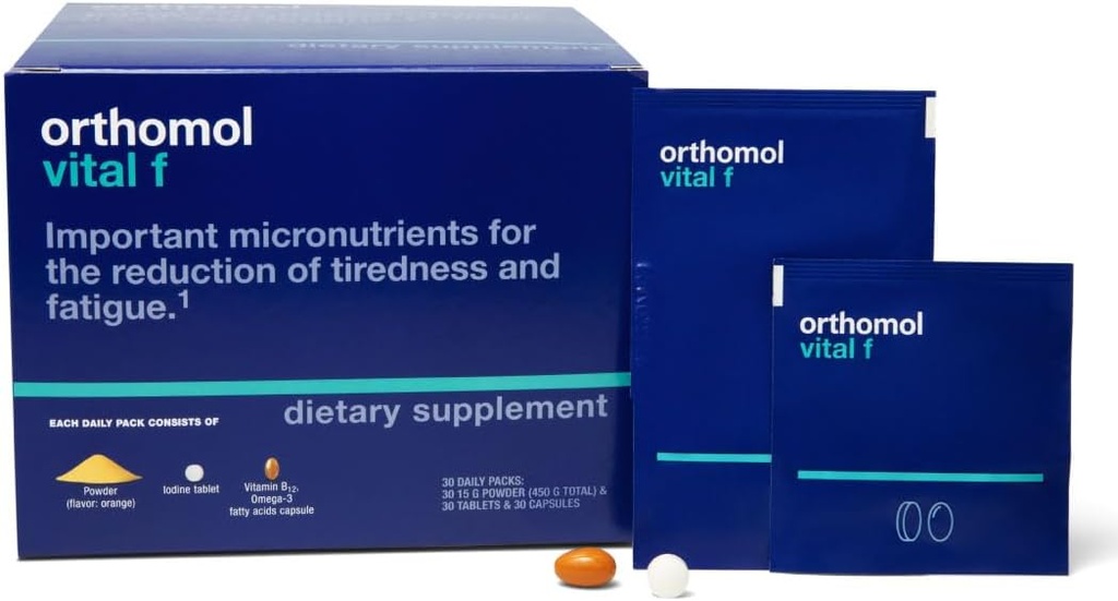 Orthomol Vital F Powder & Tablet Packet, Γυναικεία Πολυβιταμίνη, 30-Day Supply, Βιταμίνες Α, Β, C, D, Ε, Κ, Ασβέστιο, Ιώδιο, Ωμέγα-3...