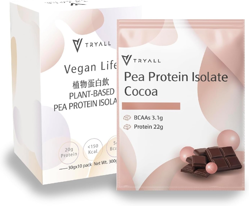 TRYALL Plant Based Pea Protein Powder Isolate (22g Protein) Περιοδεύοντες φακελίσκοι (Milk Cocoa, 10 συσκευασίες)
