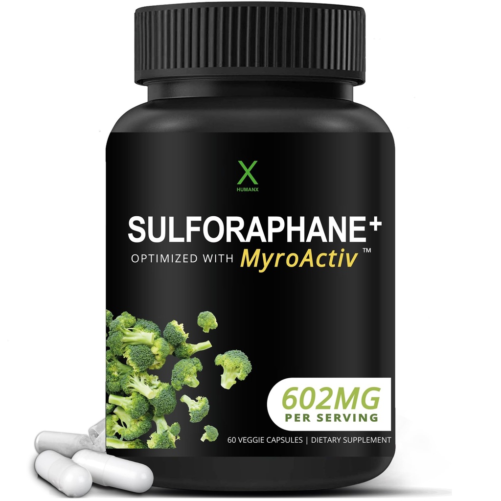 HUMANX Sulforafane+ 602mg - ΗΠΑ Trid Party Tested - Σουλφοραφάνη με εκχύλισμα σπόρων μπρόκολου & Moringa - Υποστηρίζει Αντιοξειδωτική Παραγωγή, Αποτοξίνωση, & Κυτταρική Υγεία - Συμπλήρωμα μπρόκολου