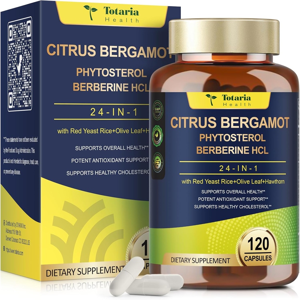 Totaria Citrus Bergamot συμπλήρωμα για την υψηλή χοληστερόλη - ιταλικά Citrus Bergamo συμπλήρωμα & φυτοστερόλες Stanols για τον άνθρωπο και τη γυναίκα χοληστερόλη υγεία, Vegan, μη-GMO, 120 κόμητες