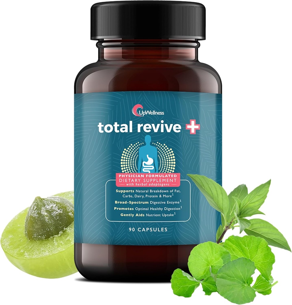 UpWellness Total Revive+ Digestive Enzymes - Ευρεία Ένζυμα Spectrum για Digestive Health - Υποστηρίζει την Υγεία και την Απορρόφηση θρεπτικών συστατικών - Γιατρός Formulated - 90 Κάψουλες