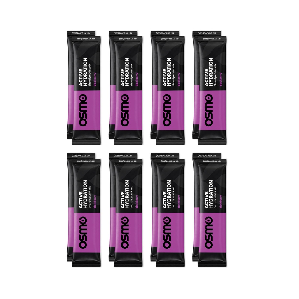 Osmo Active Hydration Electrolyte Powder - Περιλαμβάνει Νάτριο, Μαγνήσιο, Κάλιο, Καρβίδια & Βιταμίνες, Όλα τα φυσικά συστατικά, 3X Γρηγορότερη ενυδάτωση, Ενισχύει την ισχύ και την αντοχή - 16 πακέτα, BlackBerry