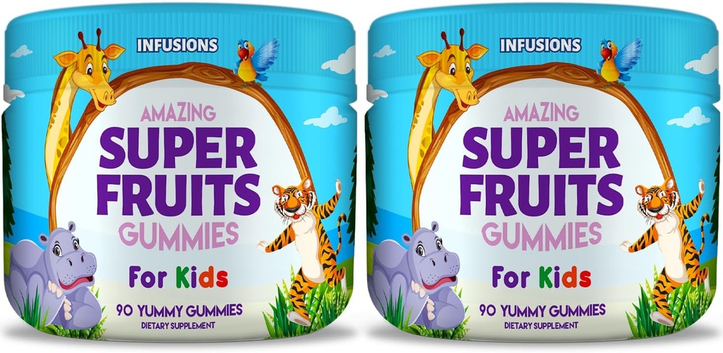 Έγχυση Super Gummies Φρούτων 180 Count w/Vitamin A,C,E + ψευδάργυρος – Βιολογική πυριτία, αντιοξειδωτικό μείγμα – Vegan Friendly - Χωρίς γλουτένη - Μη ΓΤΟ - 2 Pack