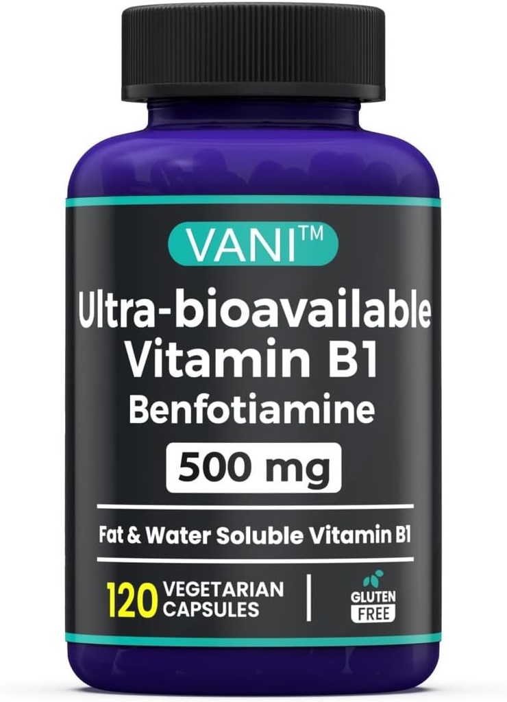 VANI 500MG Βενφοτιαμίνη με B1, 5X Χρόνος Λιπαρά & Διαλυτό νερό Συμπλήρωμα θειαμίνης B1 – Tested τρίτο μέρος, χωρίς γλουτένη (120 κάψουλες)