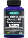 VANI 500MG Βενφοτιαμίνη με B1, 5X Χρόνος Λιπαρά & Διαλυτό νερό Συμπλήρωμα θειαμίνης B1 – Tested τρίτο μέρος, χωρίς γλουτένη (120 κάψουλες)